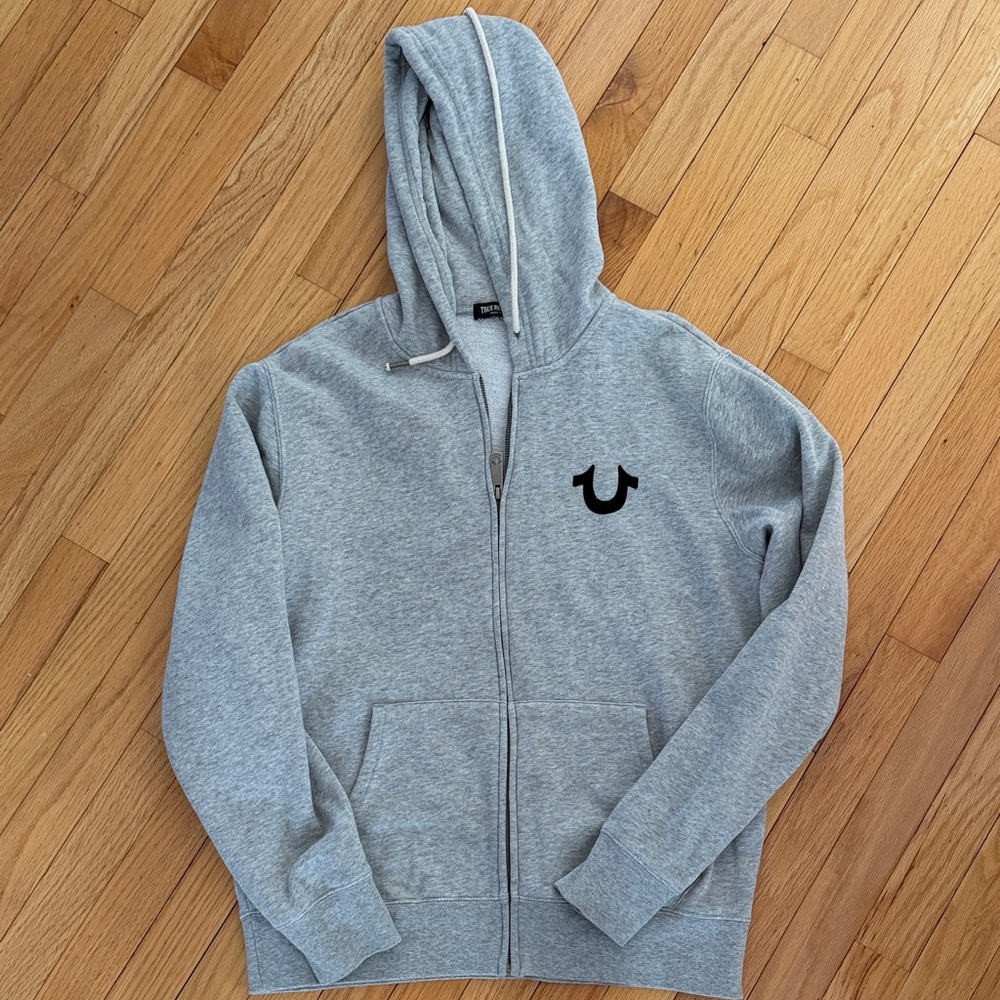 True Religion Gray Zip Up Hoodie L